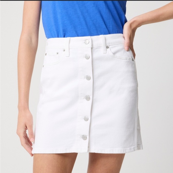 J. Crew High Rise White Denim Jean Silver Button Mini Skirt Size 26 - Picture 1 of 4